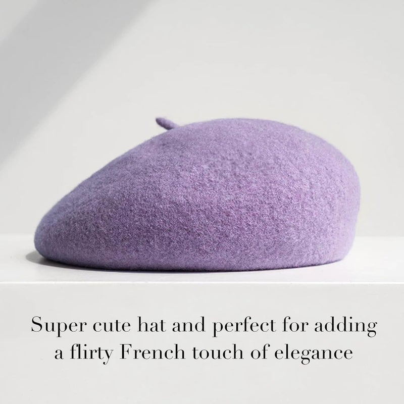 Sumolux Women Beret Hat Wool Vintage French Solid Color Classic Winter Cap - Image 2